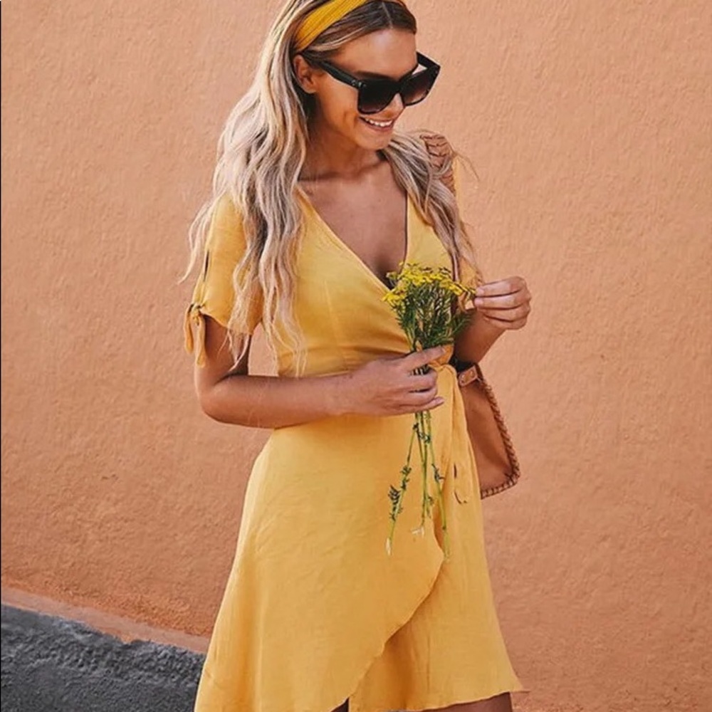 LuLu’s My Philosophy Golden Yellow Wrap Dress